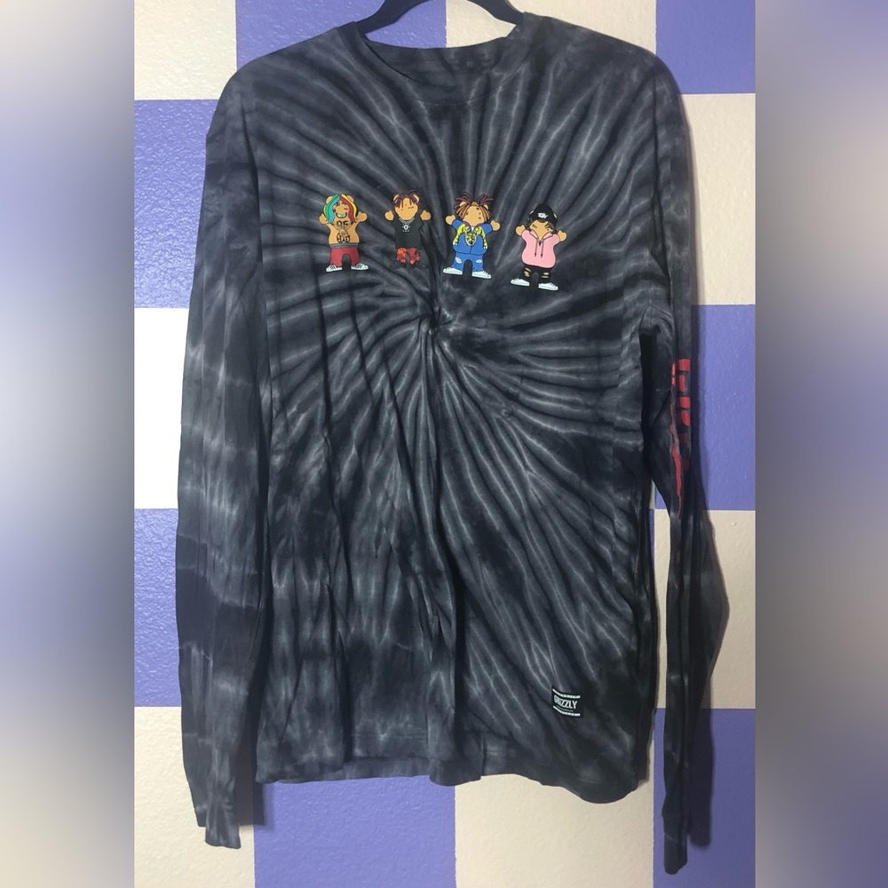 NWOT Grizzly Griptape Four Bears Lil Rapper Grey Tie-Dye Long Sleeve T - Size L